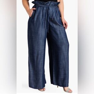 Standard & practices women  paper bag Pants wide legs trousers chambray 2X retro
